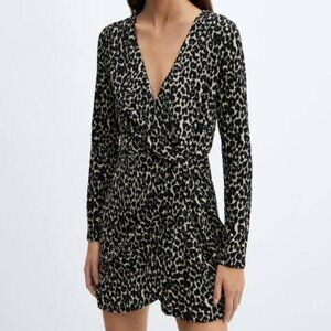 Mango Wrap Front Animal Print Mini Dress NWT